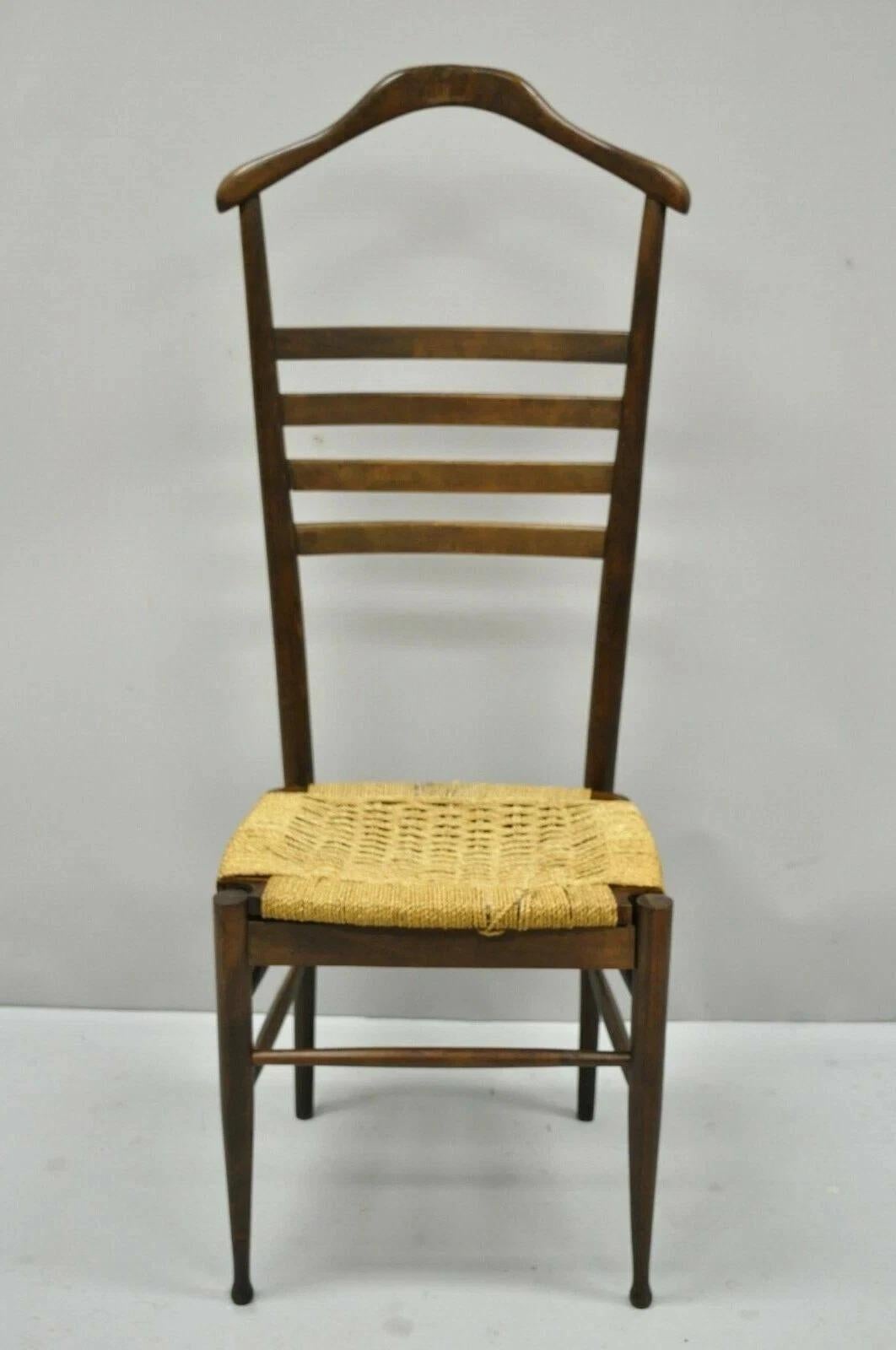 Vintage Mid Century Italian Modern Wood & Rope Clothing Valet Butlers Chair For Sale 2