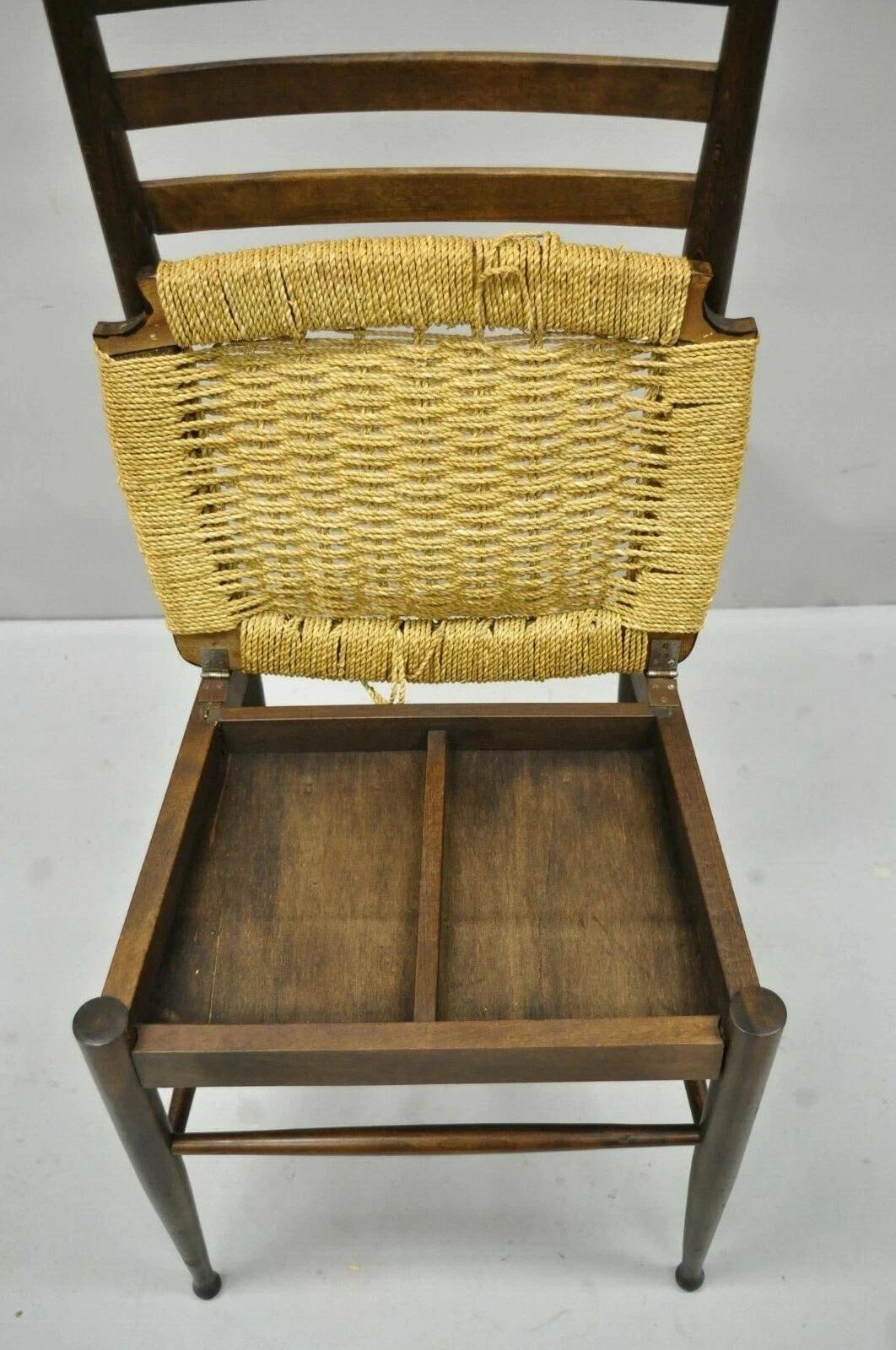 Vintage Mid Century Italian Modern Wood & Rope Clothing Valet Butlers Chair For Sale 3