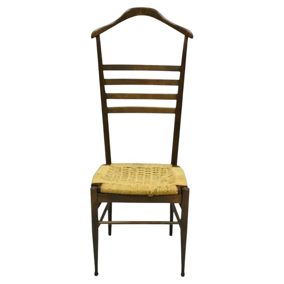 Vintage Mid Century Italian Modern Wood & Rope Clothing Valet Butlers Chair For Sale