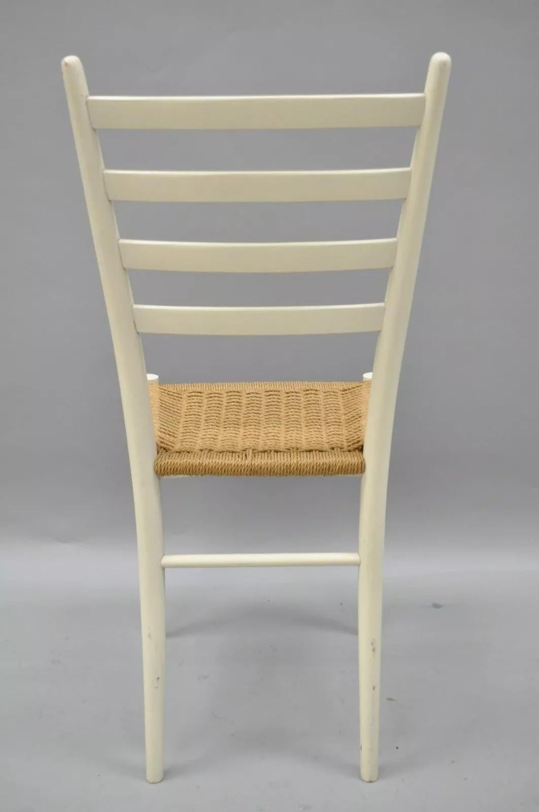 Vintage Mid Century Italian Modern Woven Rope White Gio Ponti Style Side Chair in vendita 3