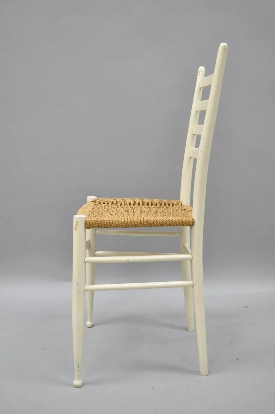 Sconosciuto Vintage Mid Century Italian Modern Woven Rope White Gio Ponti Style Side Chair in vendita