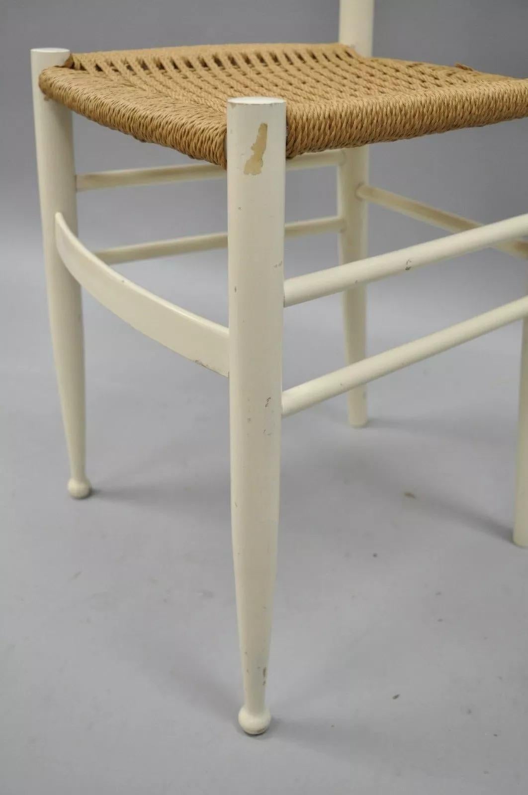 Vintage Mid Century Italian Modern Woven Rope White Gio Ponti Style Side Chair In condizioni buone in vendita a Philadelphia, PA