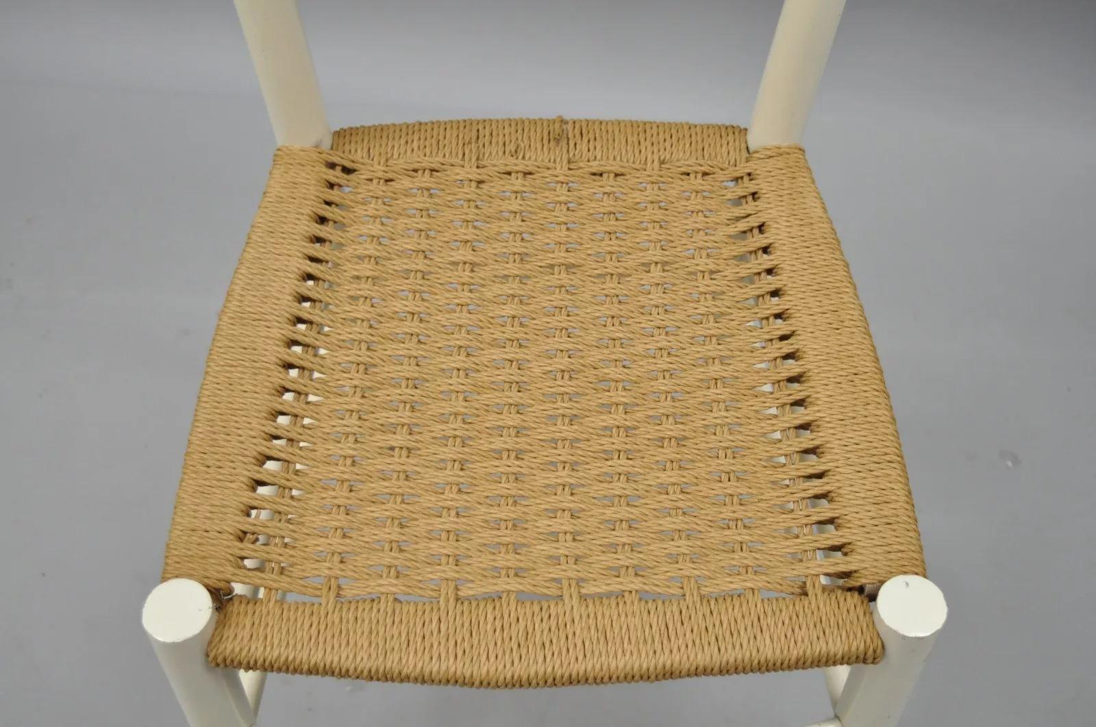 XX secolo Vintage Mid Century Italian Modern Woven Rope White Gio Ponti Style Side Chair in vendita