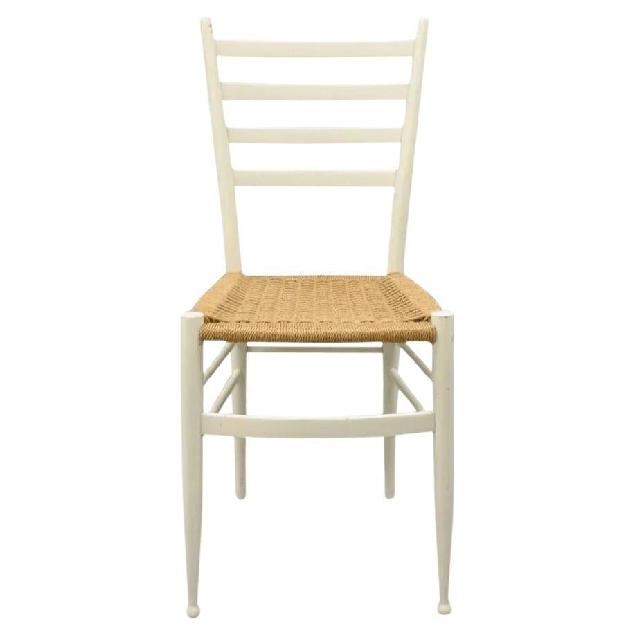 Vintage Mid Century Italian Modern Woven Rope White Gio Ponti Style Side Chair