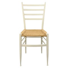 Vintage Mid Century Italian Modern Woven Rope White Gio Ponti Style Side Chair