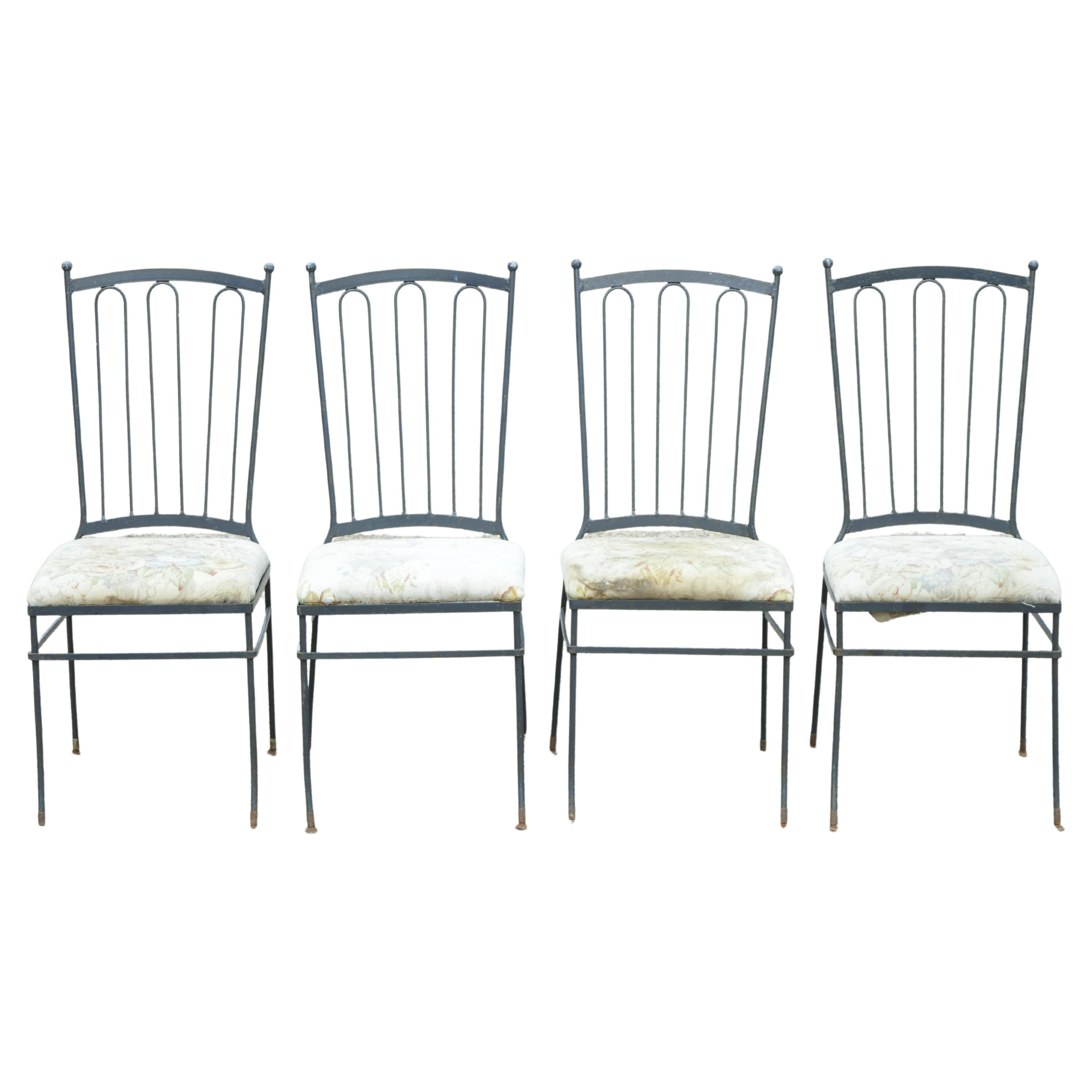 Set of Four Mid Century Woodward Wrought Iron Patio Lounge Chairs at