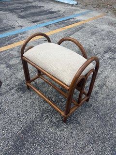 Vintage Mid-Century Italian Rattan Vanity Stool with Boucle