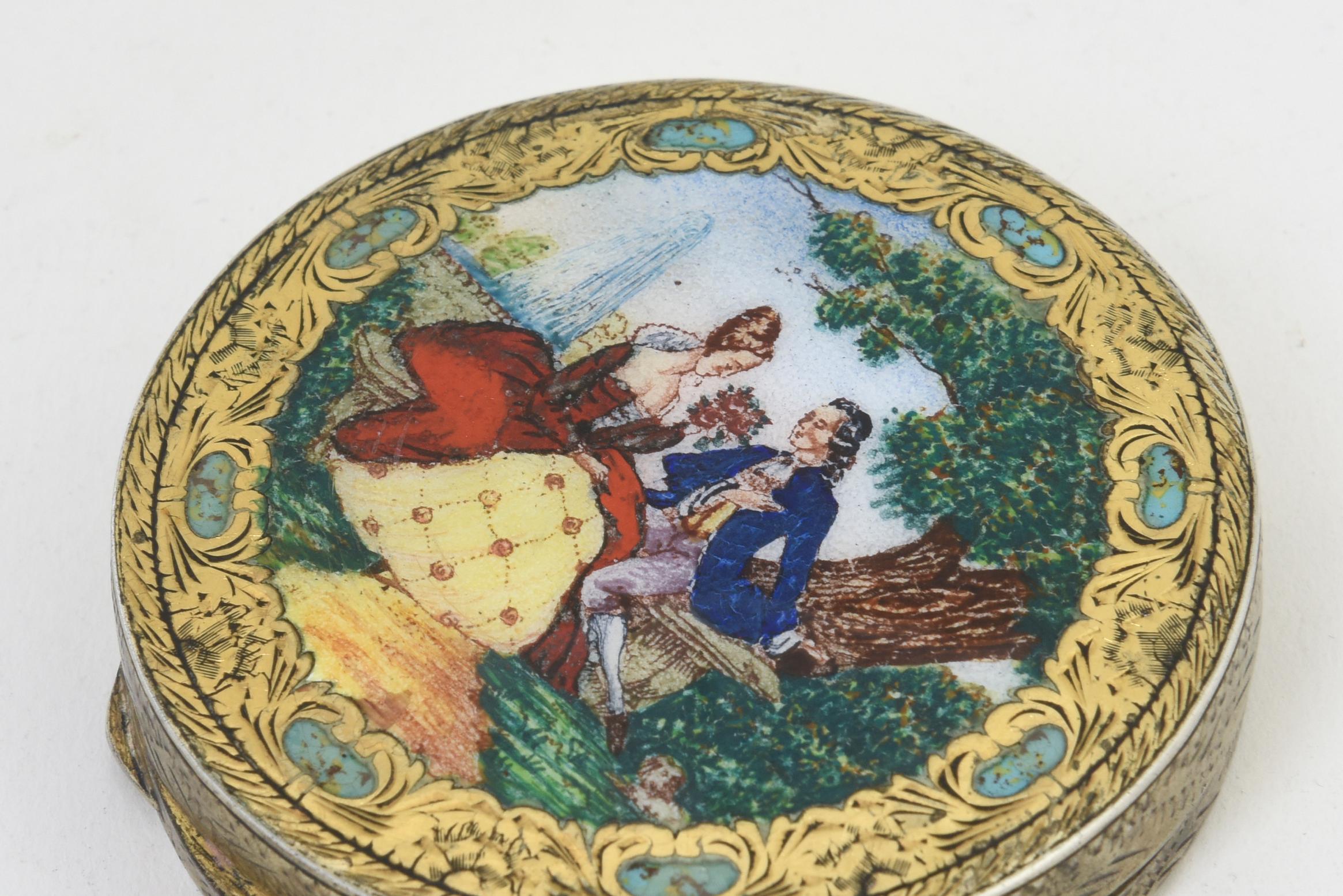 Vintage Midcentury Italian Silver and Enamel Scene Compact Box For Sale 2