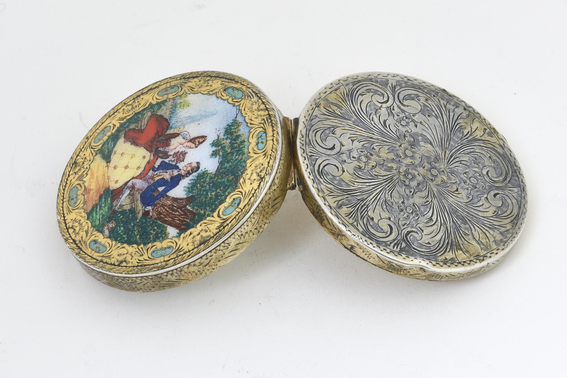 Vintage Midcentury Italian Silver and Enamel Scene Compact Box For Sale 4