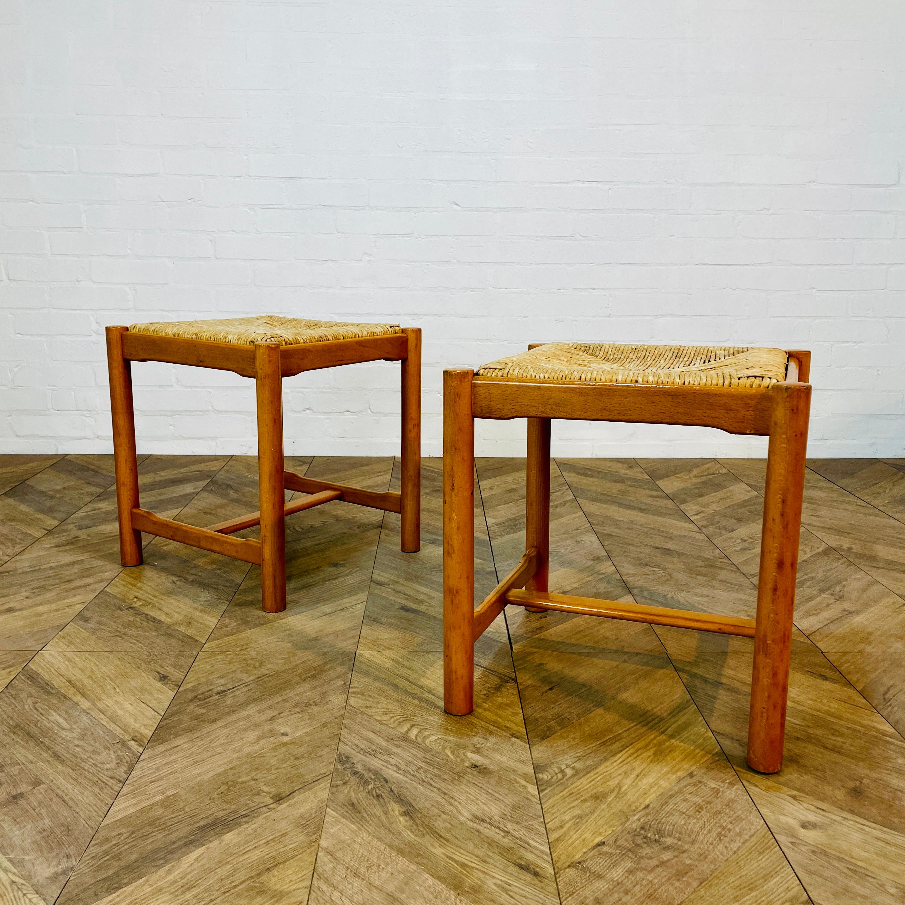 Papercord Vintage Mid Century Italian Stools, After Vico Magistretti, Set of 2, circa 1970 For Sale