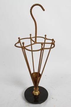 Vintage Mid-Century Italian Twisted Metal Gold Gilt Umbrella Form Umbrella Stand