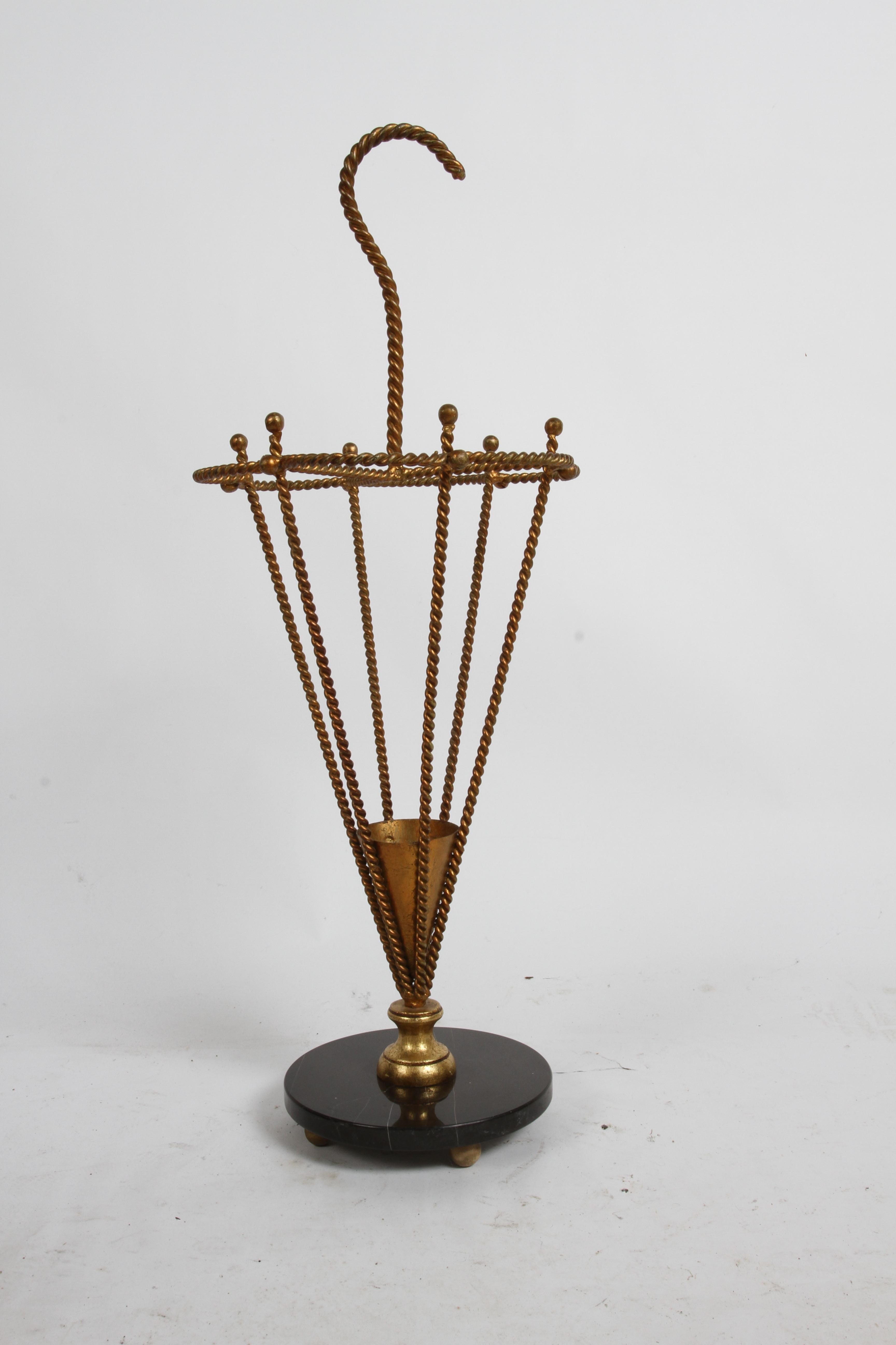 Hollywood Regency Vintage Mid-Century Italian Twisted Metal Gold Gilt Umbrella Form Umbrella Stand For Sale