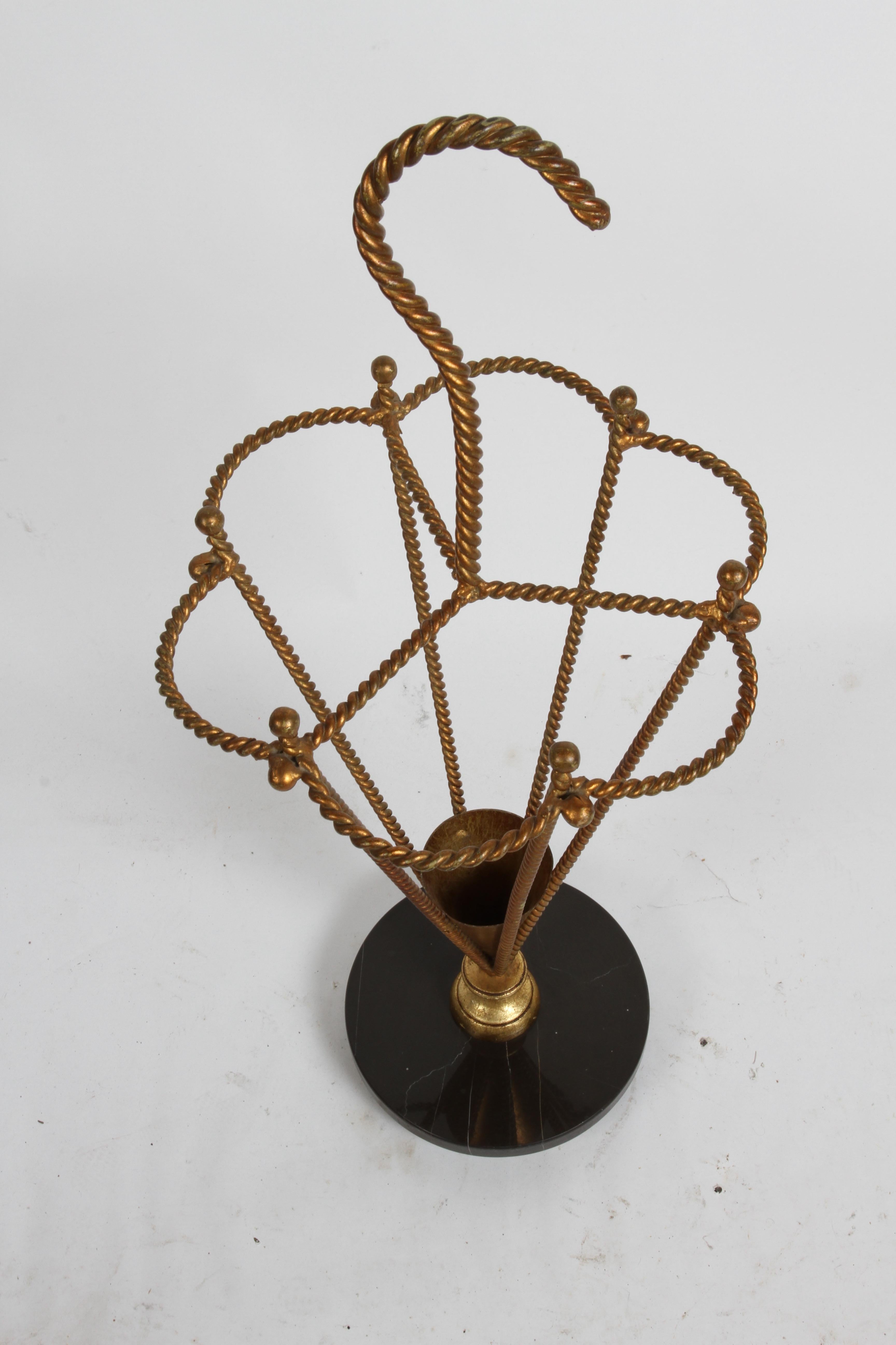 Vintage Mid-Century Italian Twisted Metal Gold Gilt Umbrella Form Umbrella Stand For Sale 2