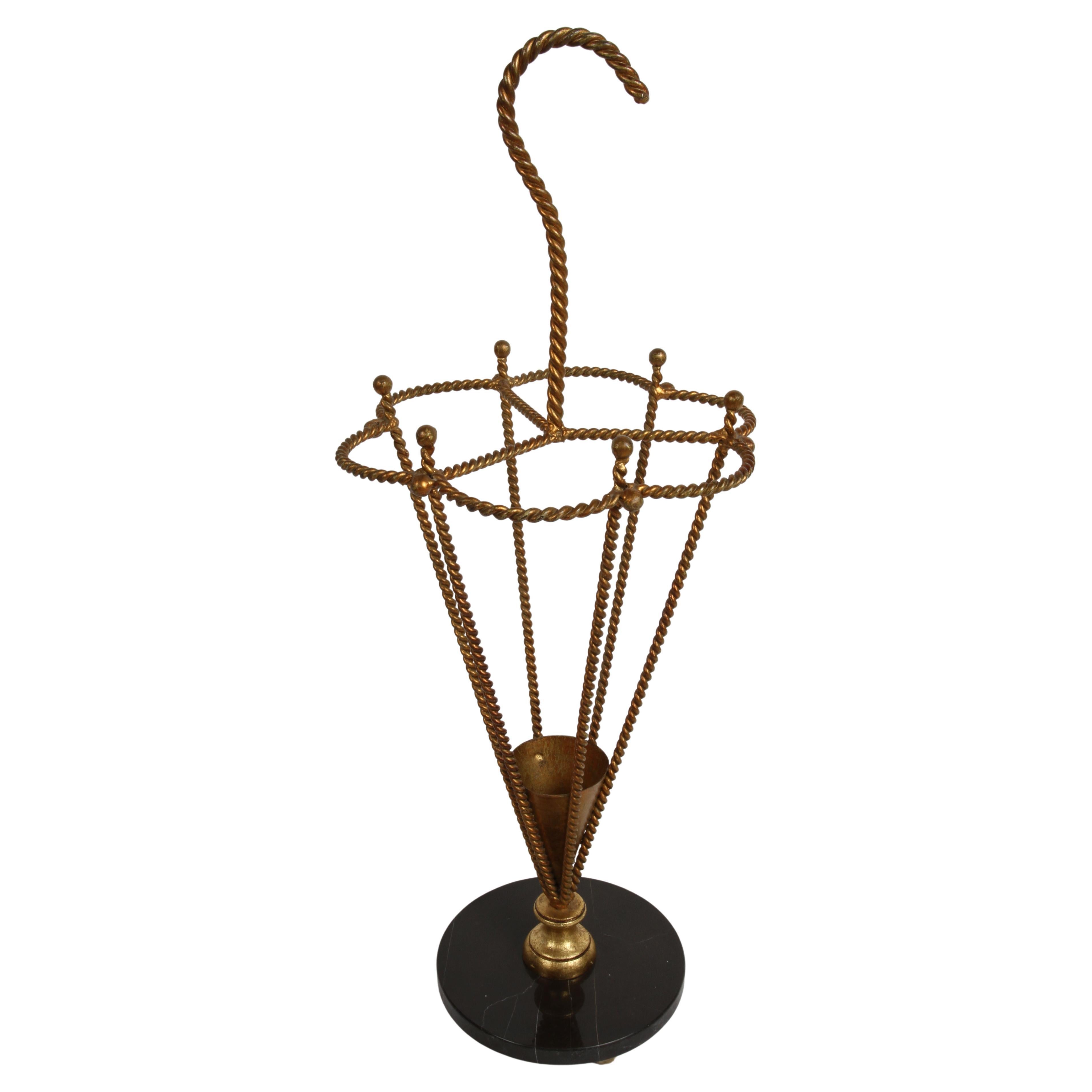 Vintage Mid-Century Italian Twisted Metal Gold Gilt Umbrella Form Umbrella Stand en vente