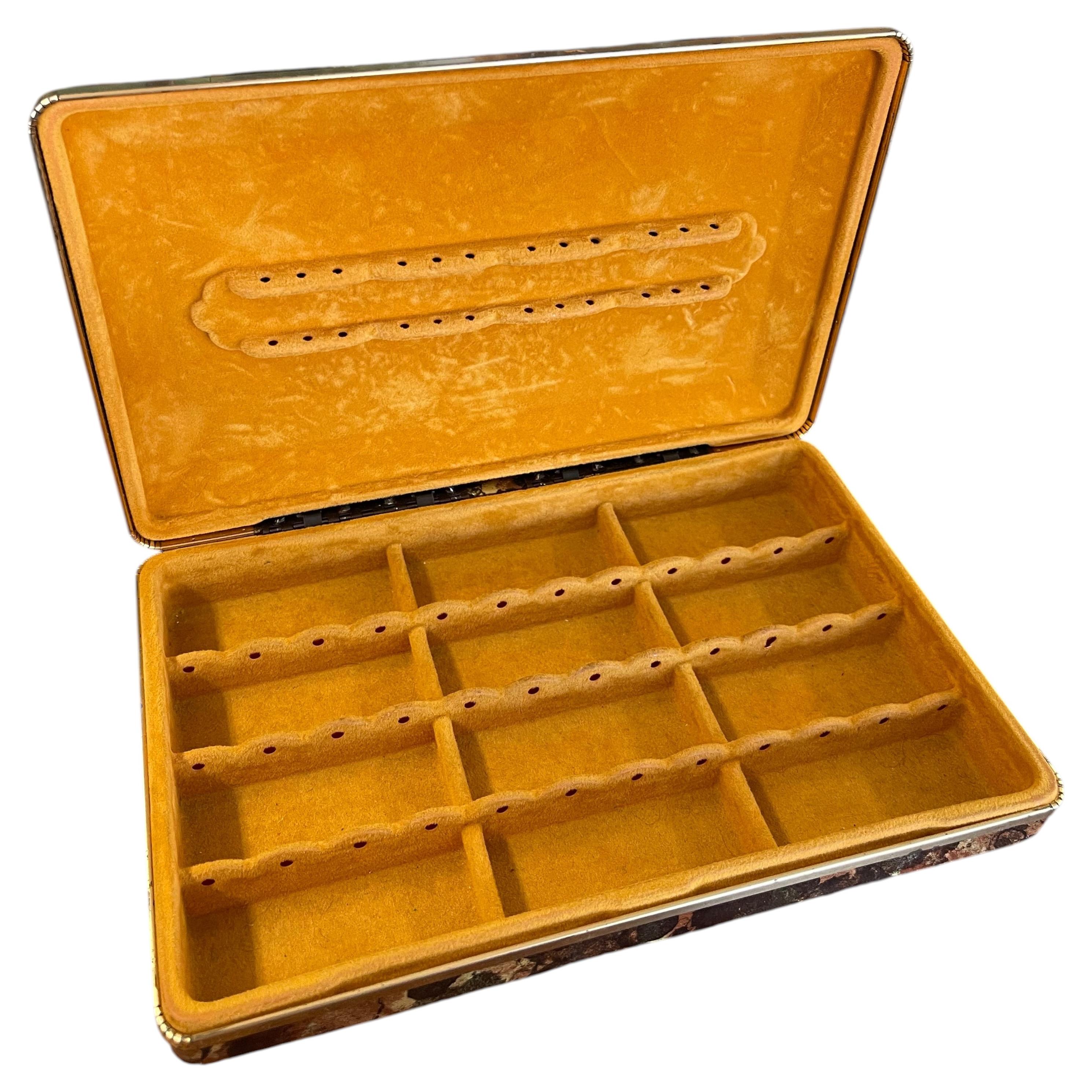 Vintage Mid-Century Jewelry Case with Gold Velvet-like Interior and Exterior.