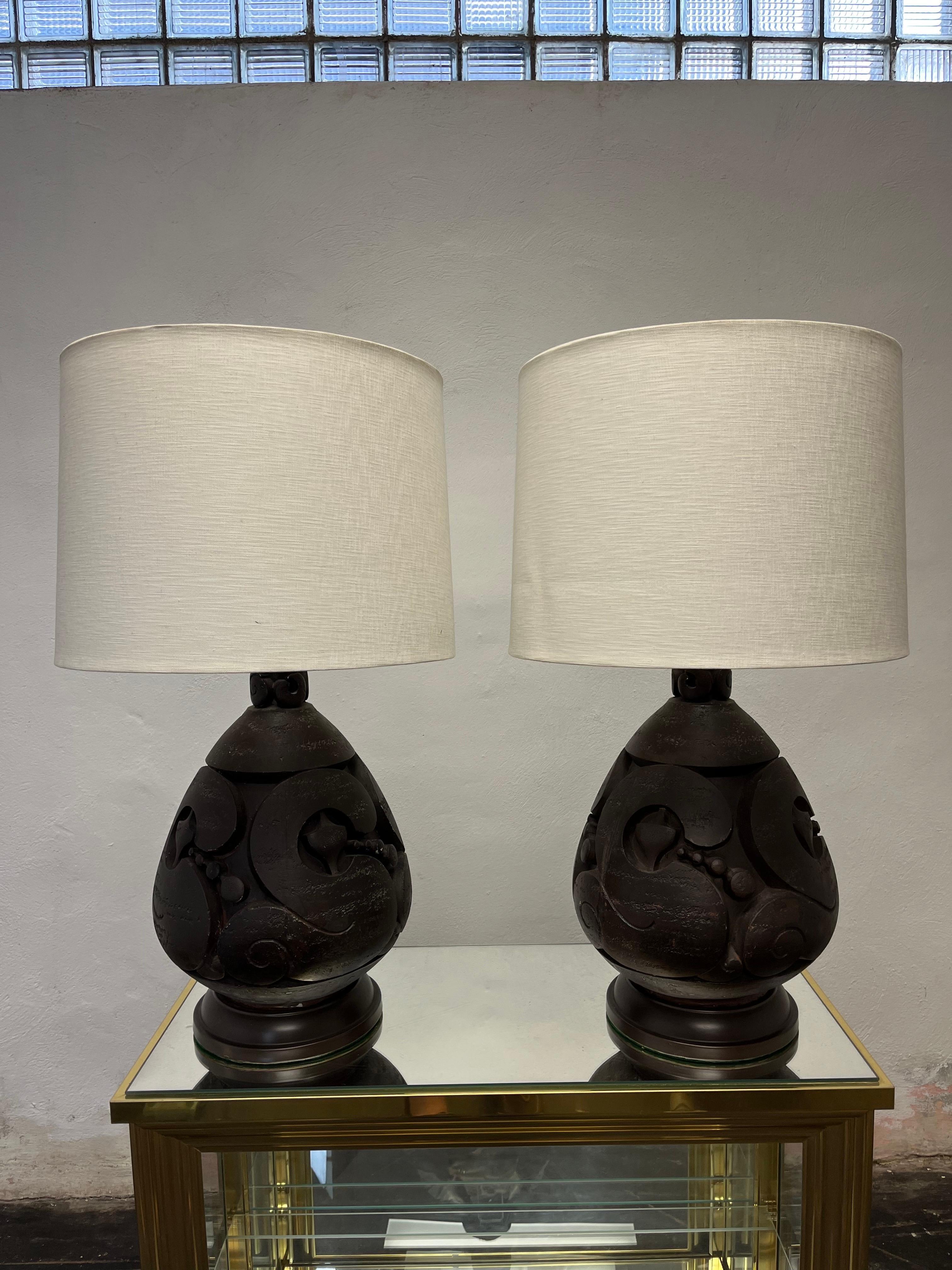 Vintage Mid Century Jo Wallis Brutalist Lamps In Good Condition For Sale In W Allenhurst, NJ