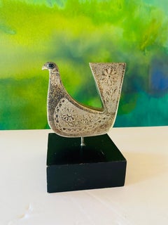 Vintage Mid-Century Joaquín Tinta Brass Bird Sculpture with Onyx Eyes