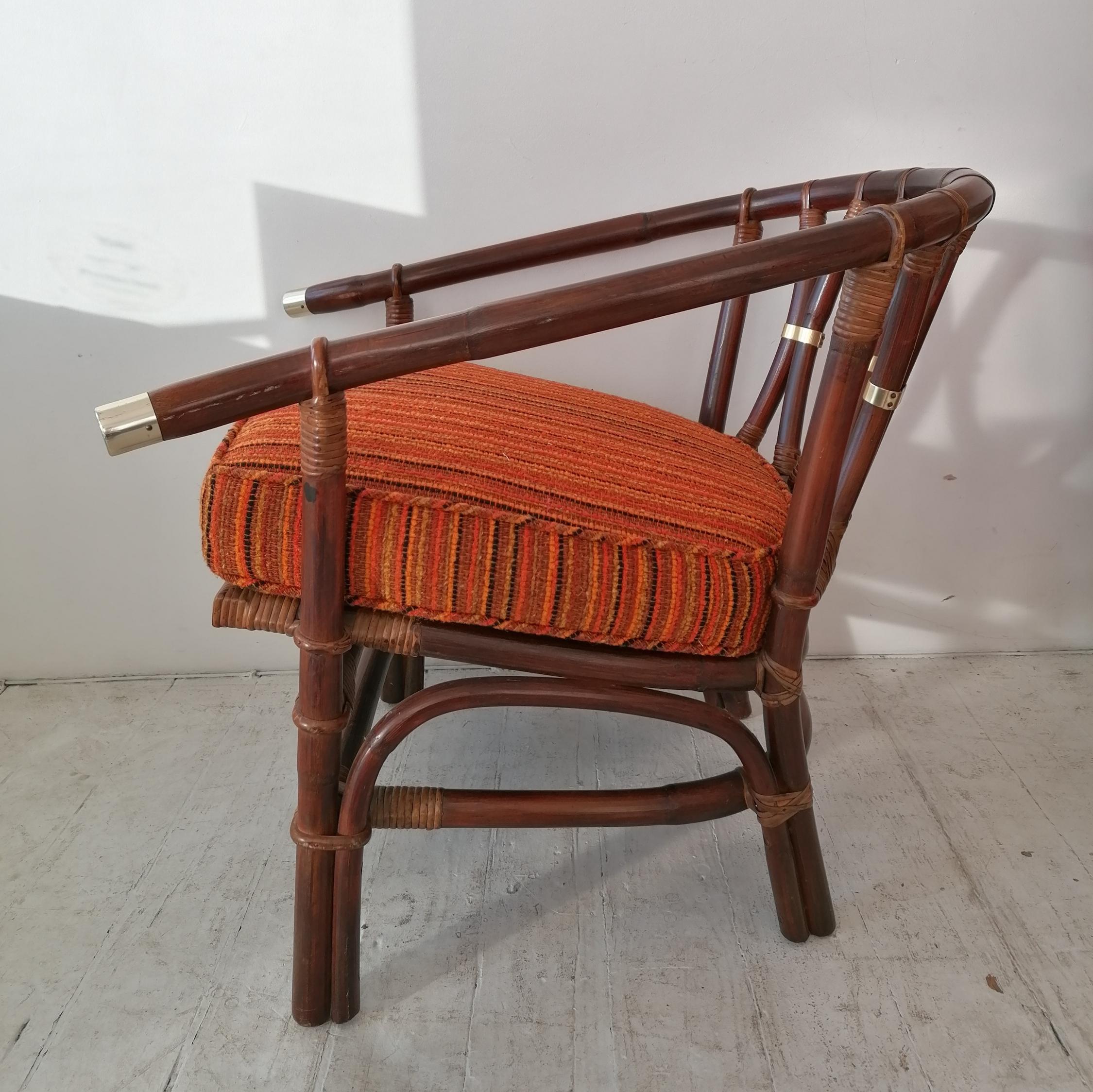 Americano Poltrona a ferro di cavallo in bambù di John Wisner For Ficks Reed, vintage, metà secolo. in vendita