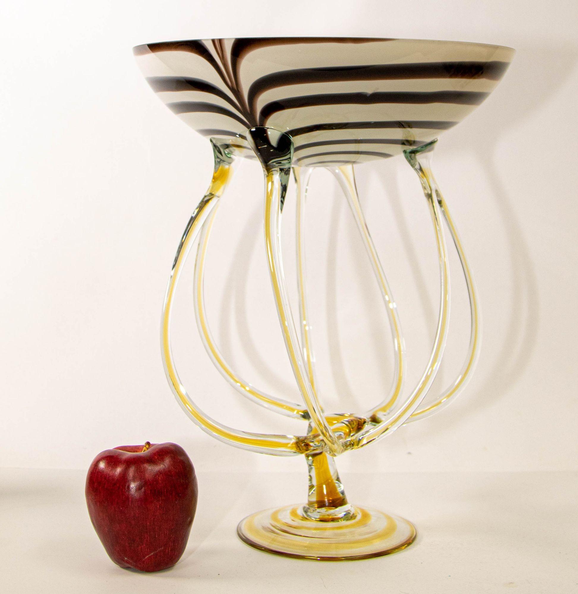 Vintage Midcentury Jozefina Krosno Octopus Glass Pedestal Bowl 2