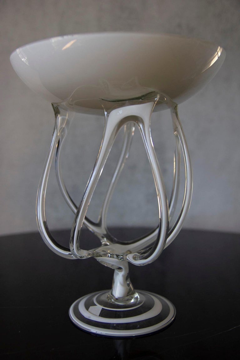 Vintage MidCentury Jozefina Krosno Octopus Glass Pedestal Bowl For Sale at 1stDibs