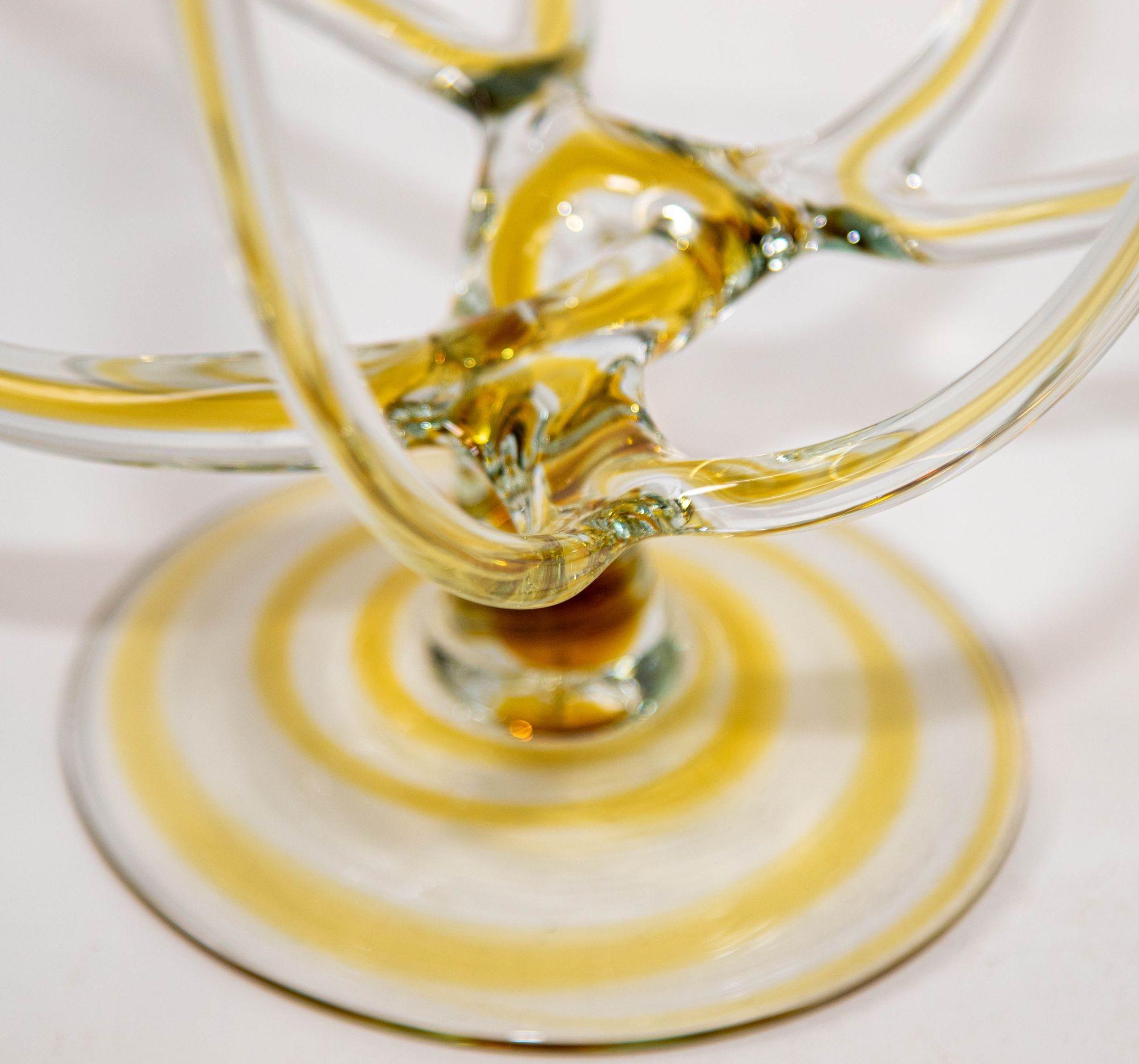 Hand-Crafted Vintage Midcentury Jozefina Krosno Octopus Glass Pedestal Bowl