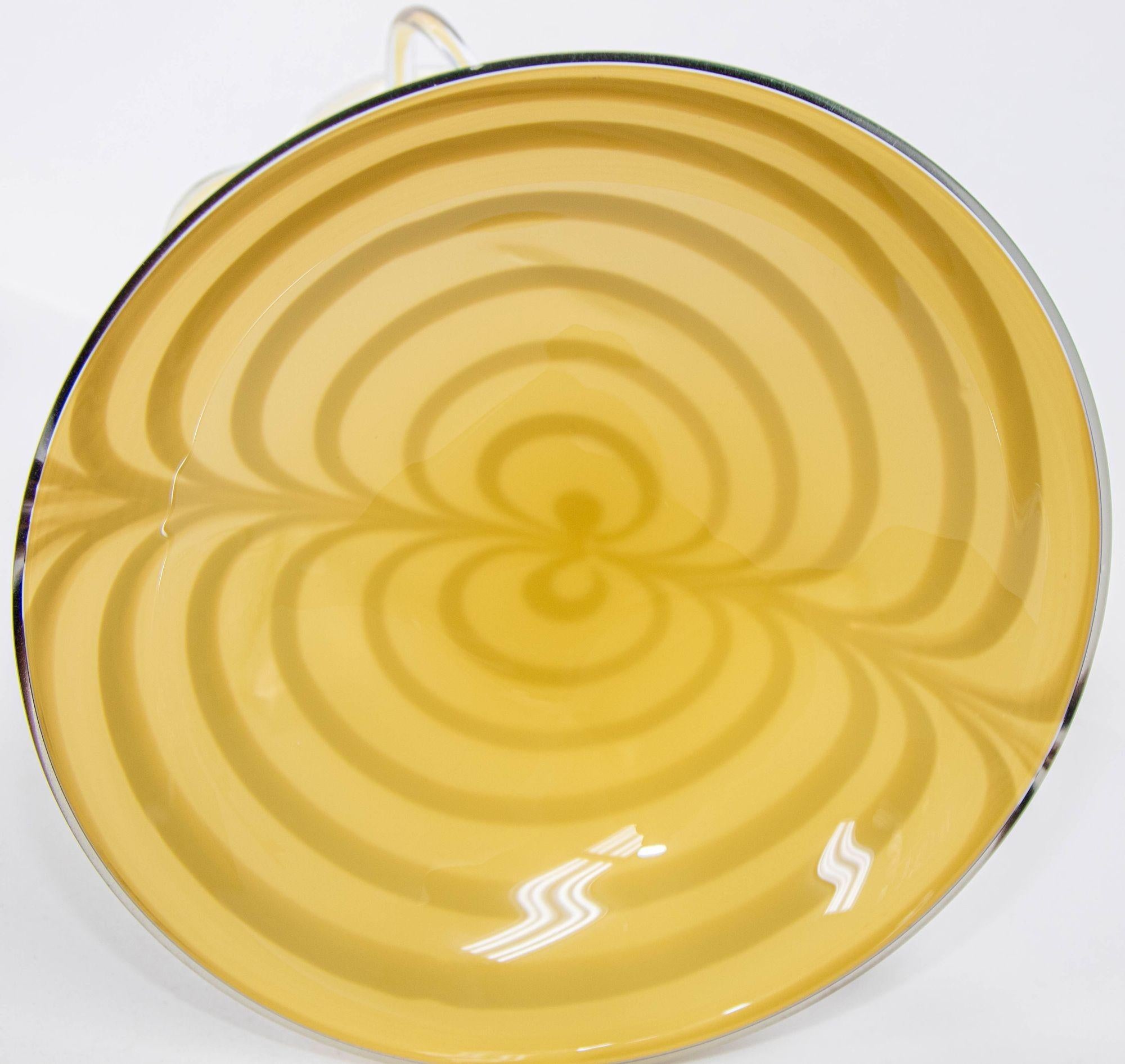 Art Glass Vintage Midcentury Jozefina Krosno Octopus Glass Pedestal Bowl