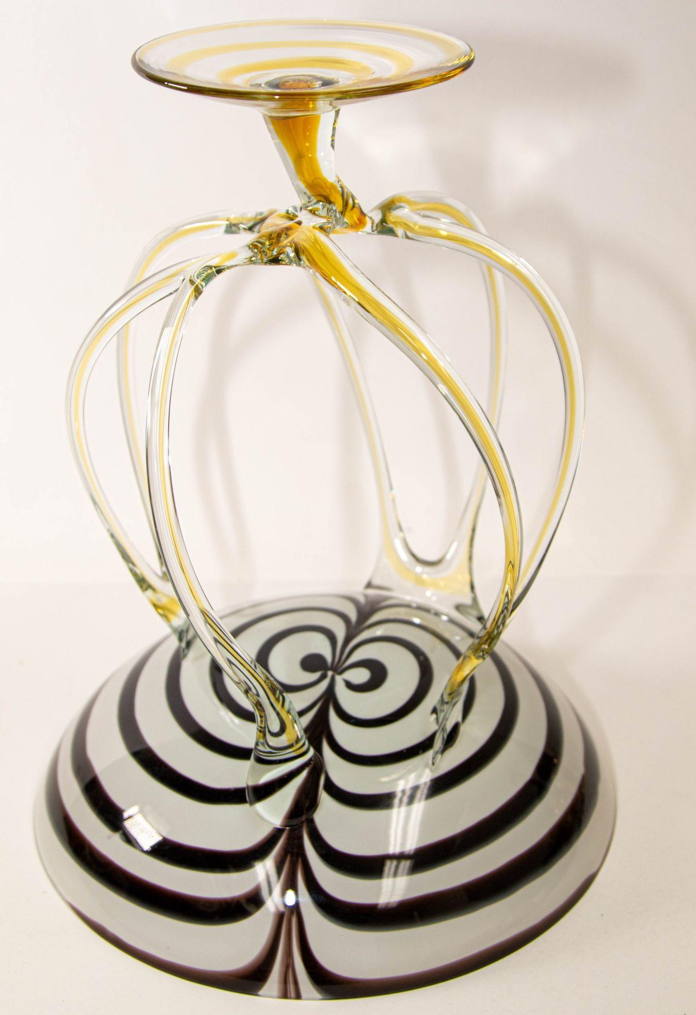 Vintage Midcentury Jozefina Krosno Octopus Glass Pedestal Bowl 1