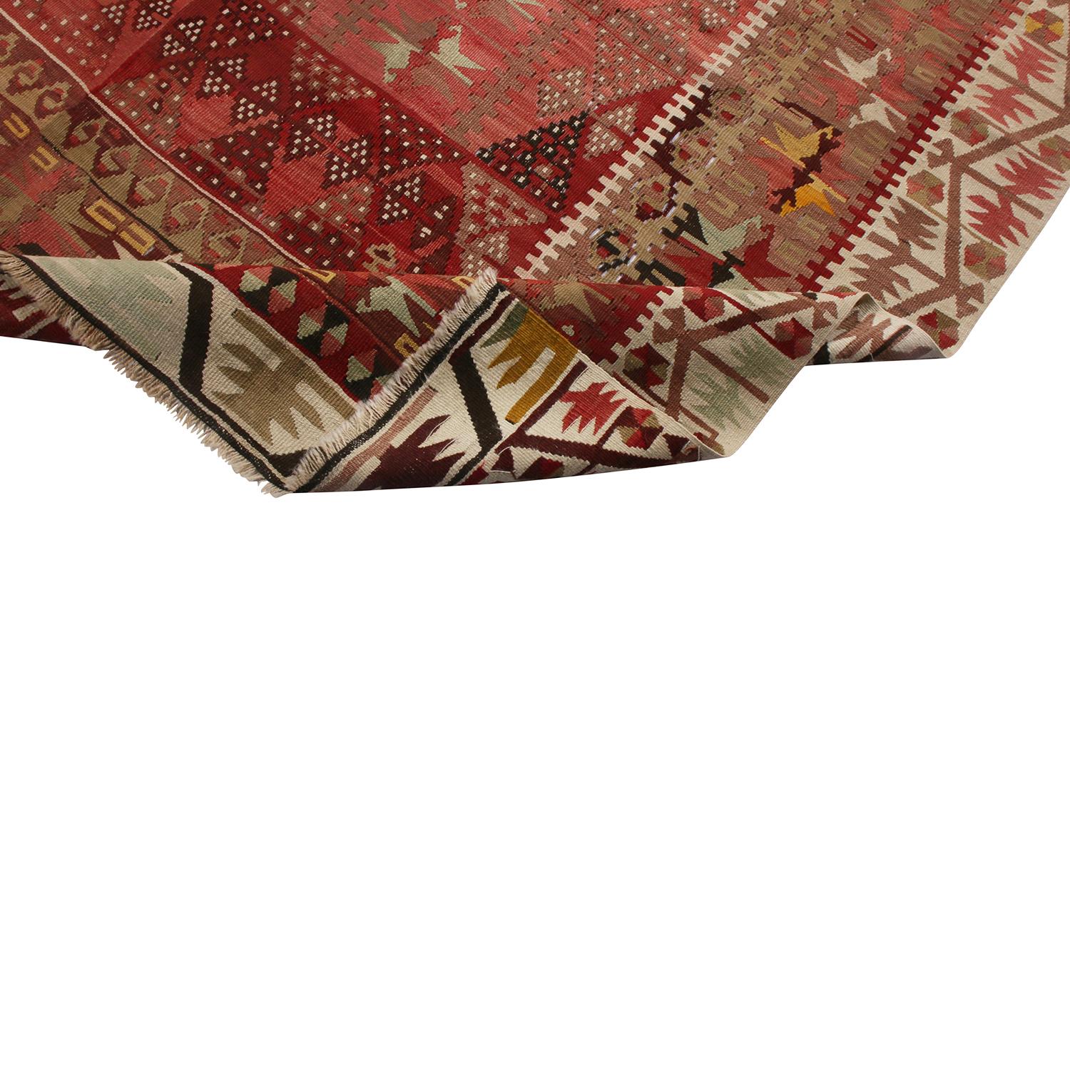 Tapis Kilim Kayseri géométrique vintage en laine beige-marron et rouge du milieu du siècle dernier Bon état - En vente à Long Island City, NY
