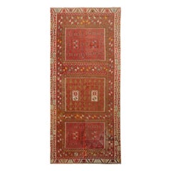 Vintage Midcentury Kayseri Geometric Beige-Brown and Red Wool Kilim Rug