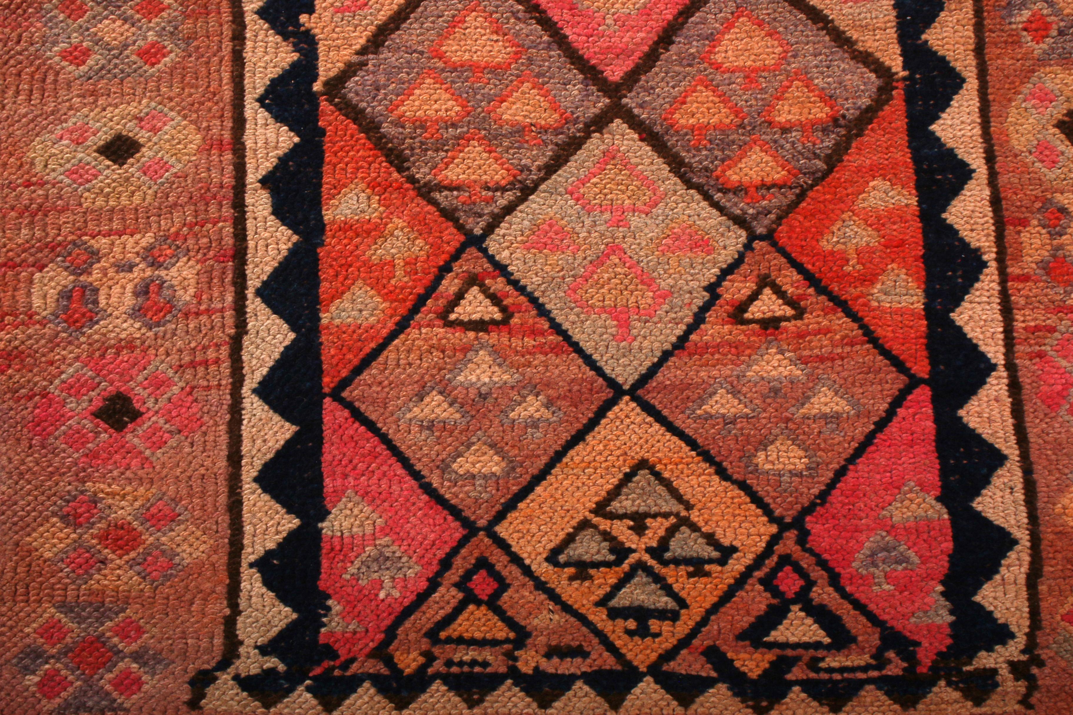 Vintage Midcentury Kilim Geometric Pink and Beige Wool Runner by Rug & Kilim In Good Condition For Sale In Long Island City, NY