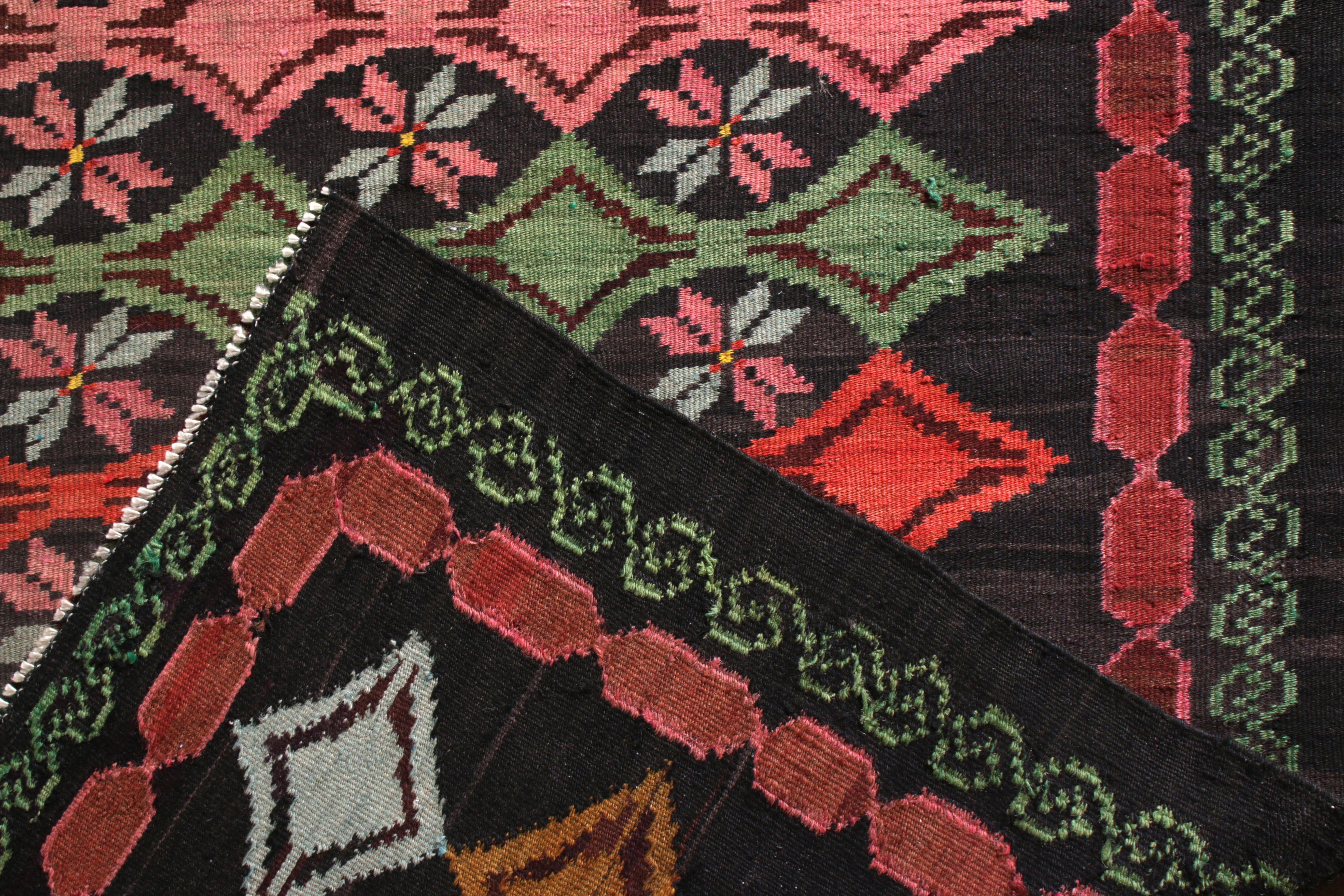 Turkish Rug & Kilim's Vintage Midcentury Kilim Rug Multi-Color Geometric Stripe Pattern For Sale