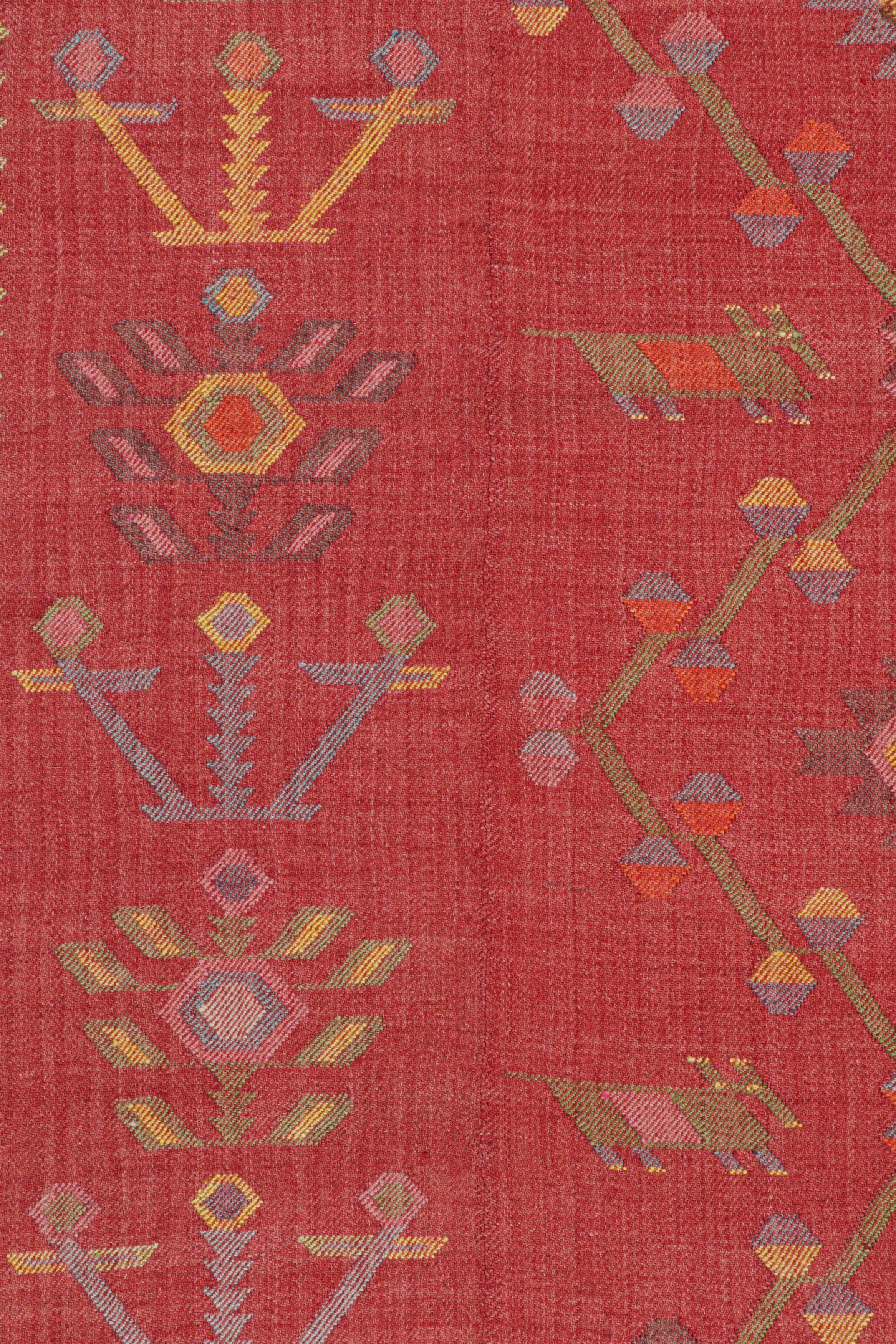 Turkish Vintage Mid-Century Kilim Rug in Red All-Over Geometric Pattern by Rug & Kilim For Sale