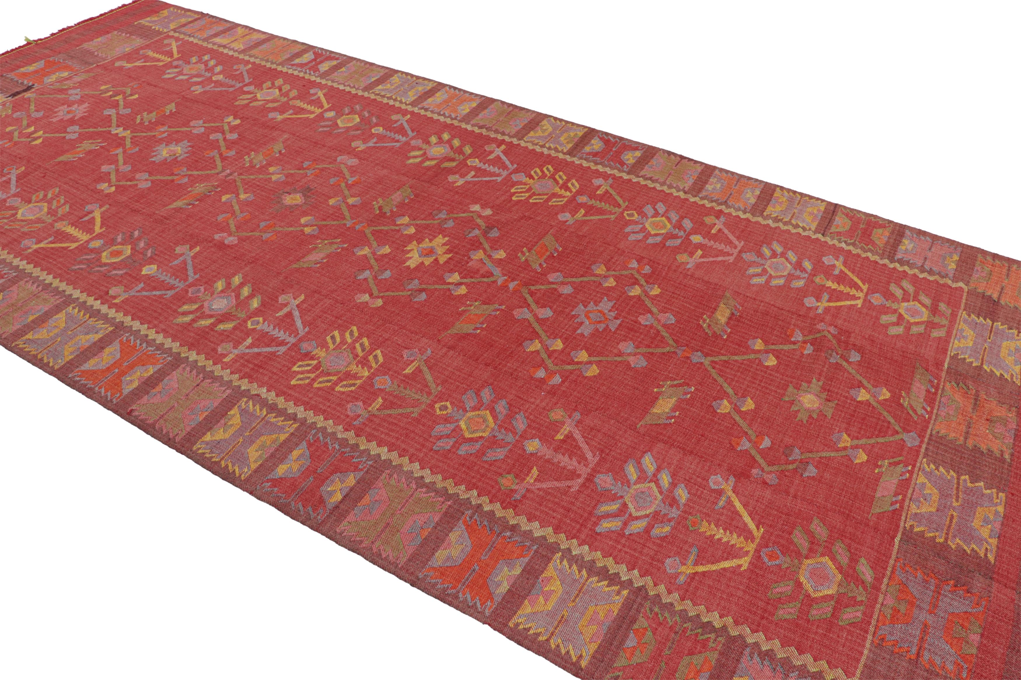 Hand-Woven Vintage Mid-Century Kilim Rug in Red All-Over Geometric Pattern by Rug & Kilim For Sale