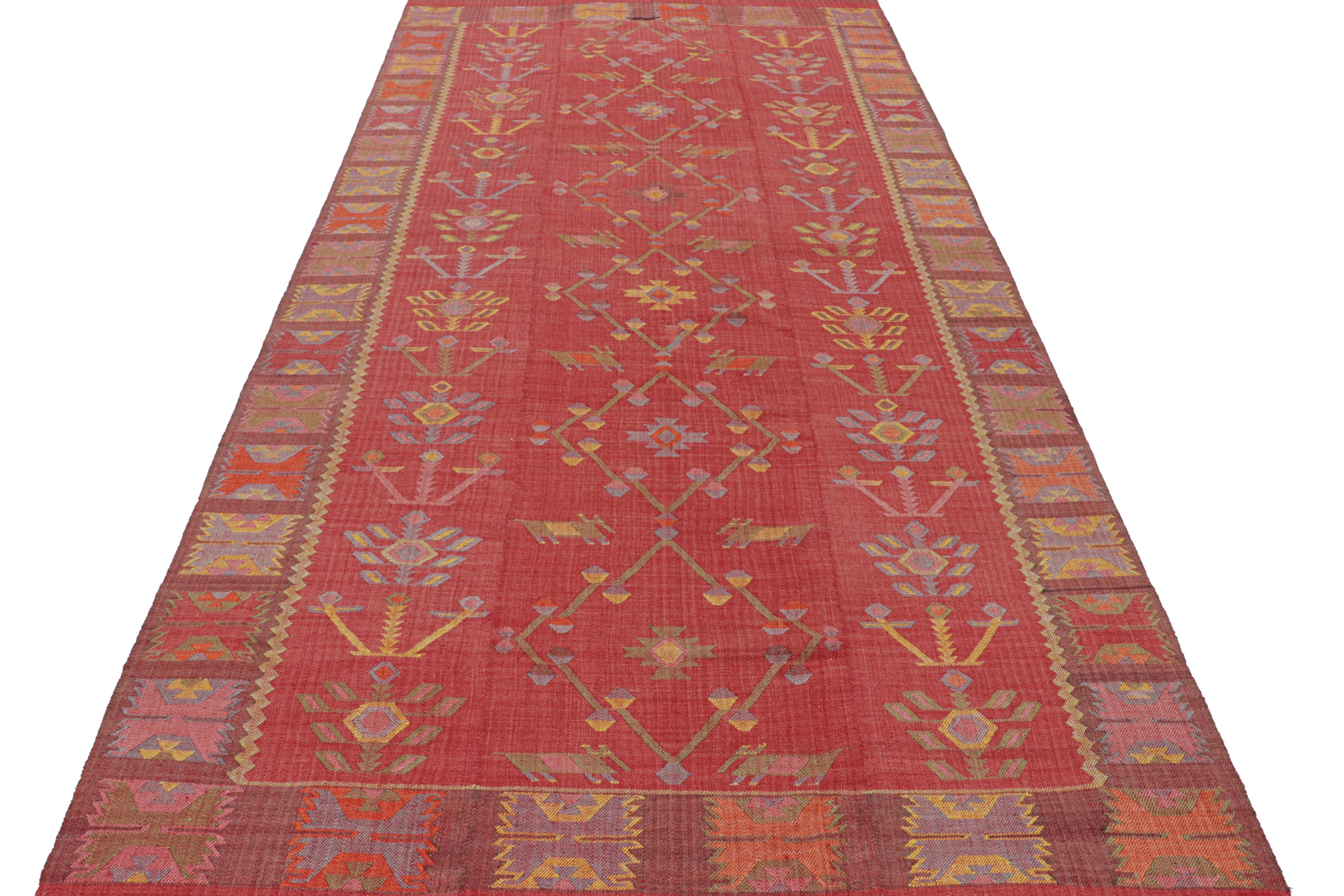 Vintage Mid-Century Kilim Rug in Red All-Over Geometric Pattern by Rug & Kilim In Good Condition For Sale In Long Island City, NY