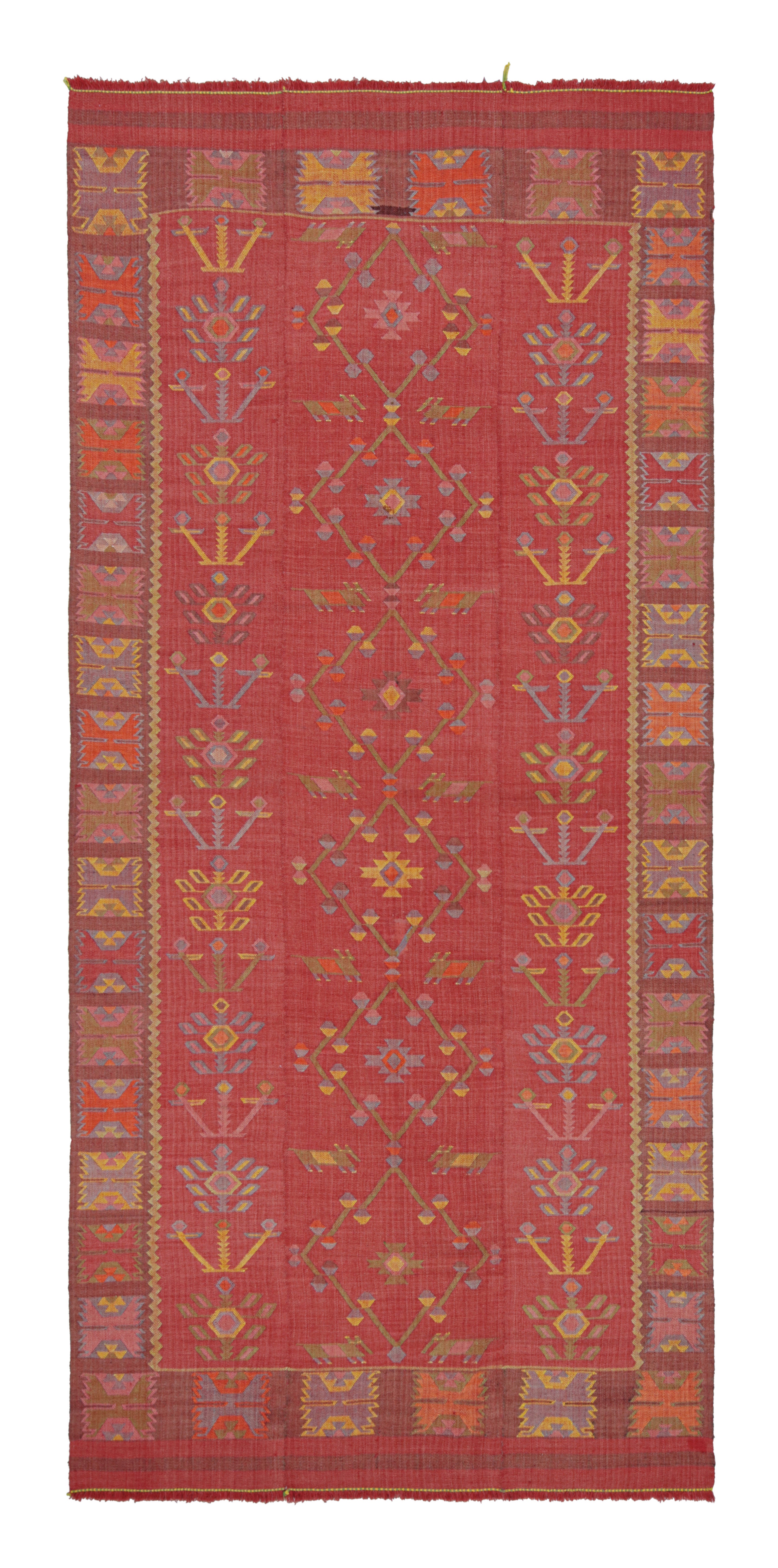Vintage Mid-Century Kilim Rug in Red All-Over Geometric Pattern by Rug & Kilim For Sale