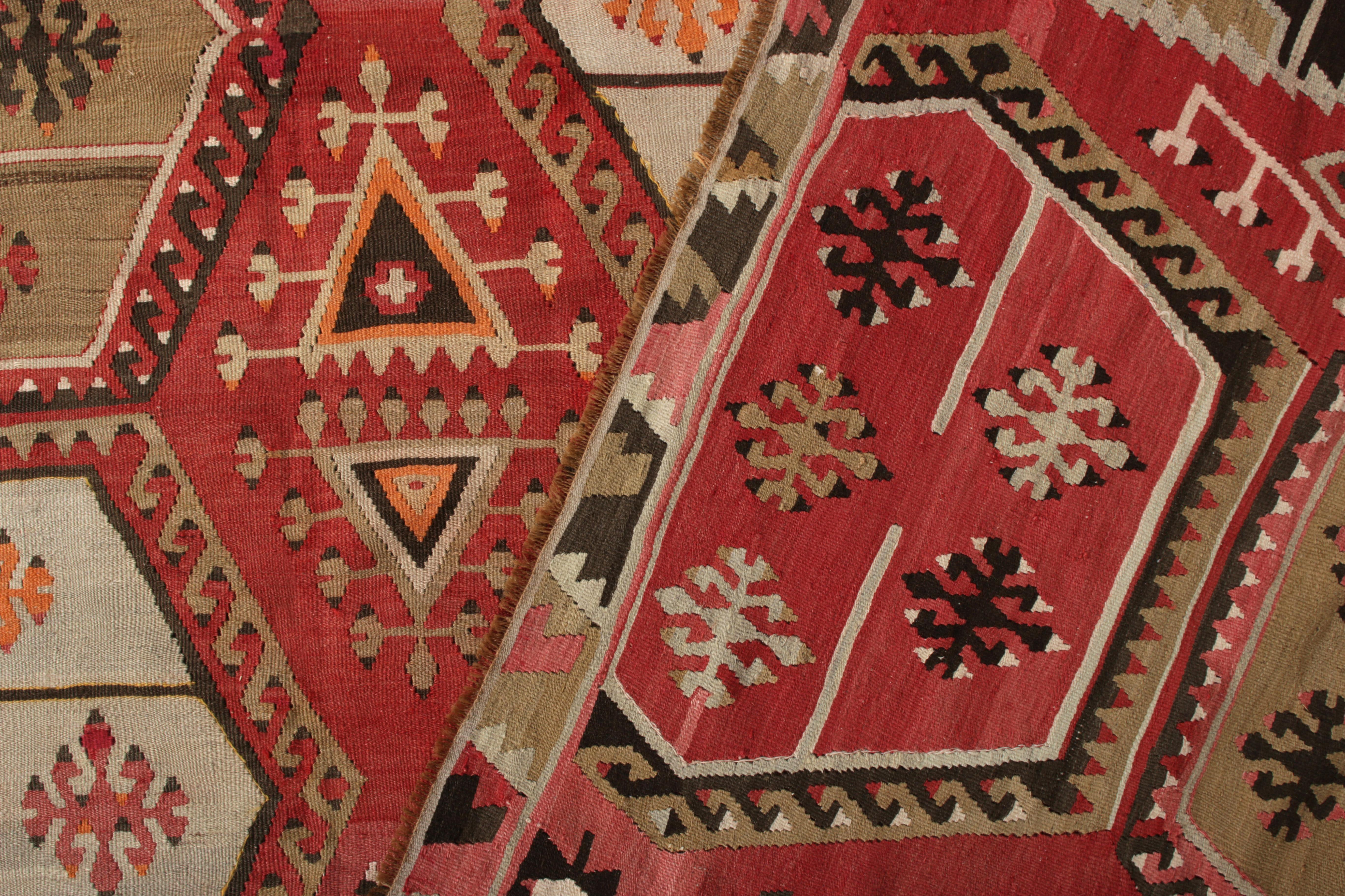 Vintage Midcentury Kilim Rug Red Pink All-Over Geometric Pattern by Rug & Kilim In Good Condition For Sale In Long Island City, NY