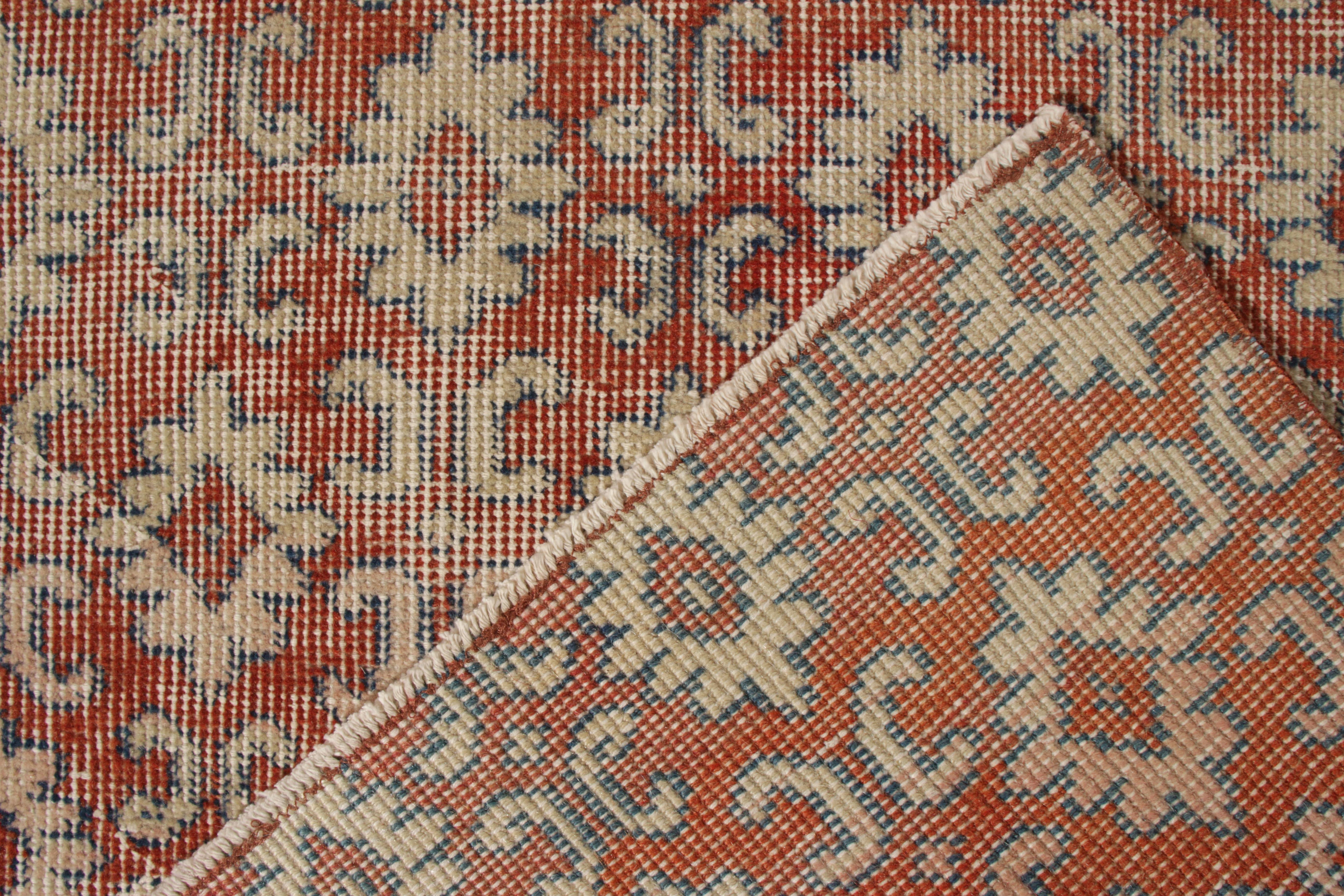 Hand-Knotted Vintage Mid Century Runner in Beige, Orange, Geometric Pattern by Rug & Kilim For Sale