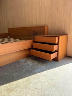 Vintage Mid Century King Platform Bed with Nightstands