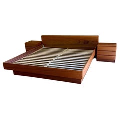 Vintage Mid Century King Platform Bed with Nightstands