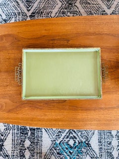 Vintage Mid Century Kyes Moire’ Glaze Brass and Enamel Green Tray 1960s