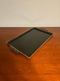 Vintage Mid Century Kyes Moire Glaze Brass and Enamel Tray, Black, 1960s