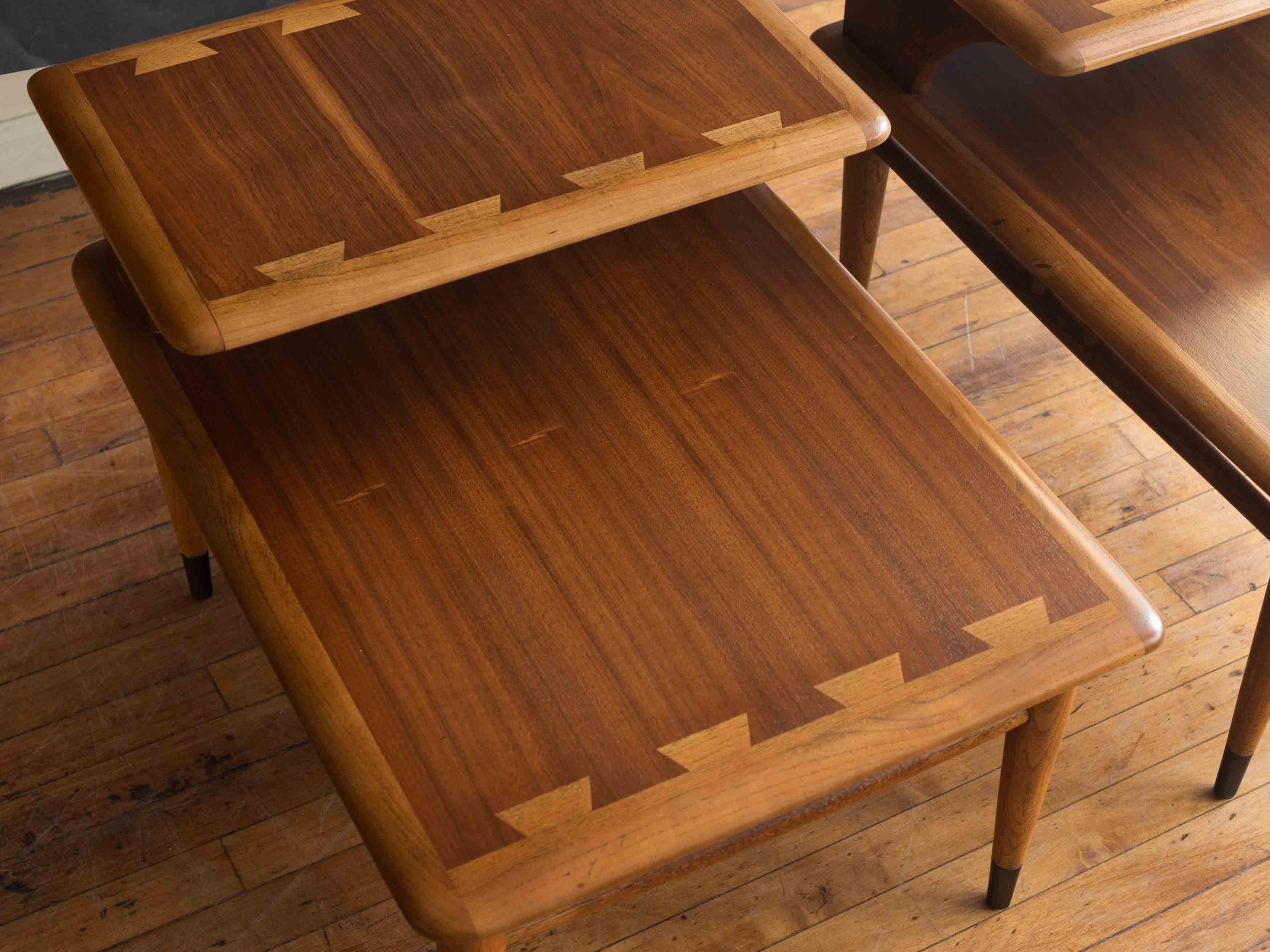 American Vintage Mid Century Lane Acclaim Walnut Step Tables / End Tables For Sale