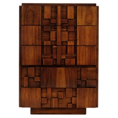 Vintage Mid-Century Lane Staccato Brutalist Walnut Highboy Dresser