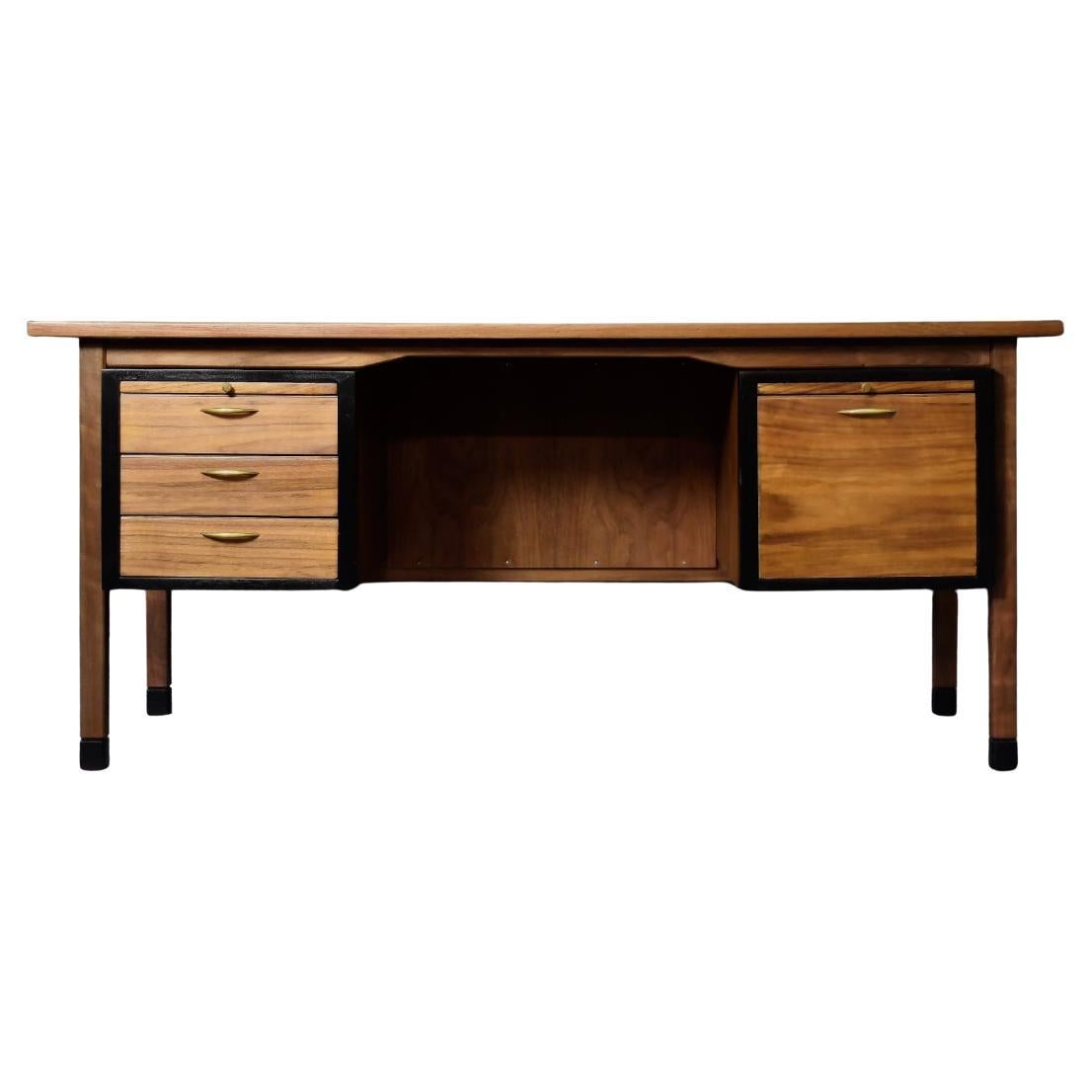 Vintage Mid-Century Large Danish Modern Brown Teak Desk, 1960s