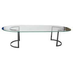 Vintage Mid Century Large Milo Baughman Attr Chrome Curved Base Dining Table