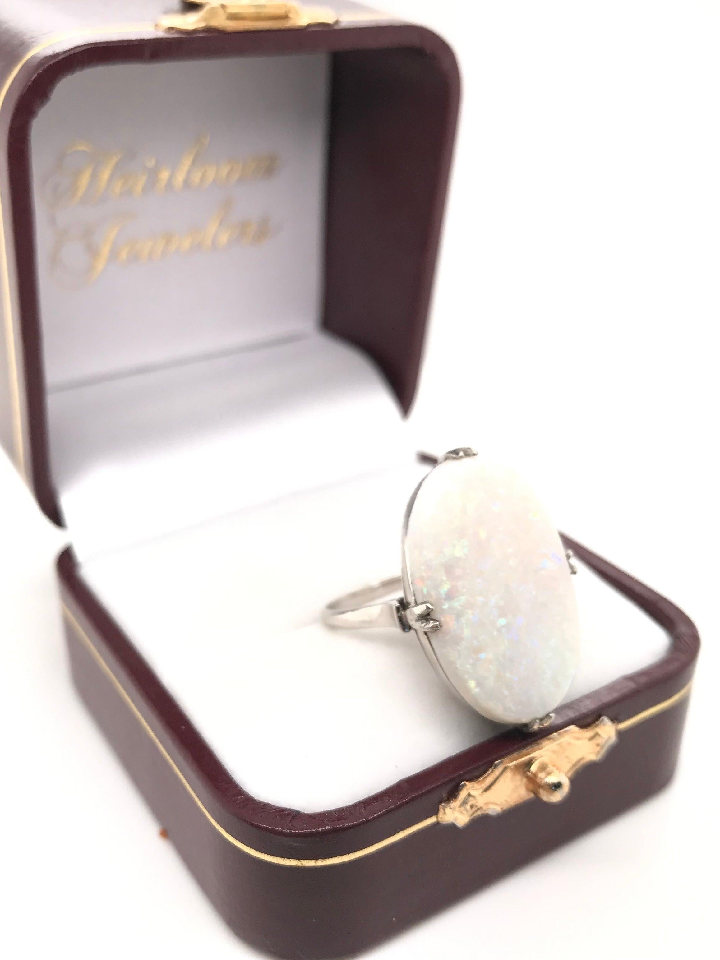 Retro Vintage Mid Century Large White Opal Cocktail Ring For Sale