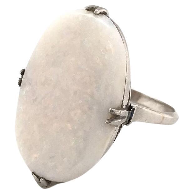 Vintage Mid Century Large White Opal Cocktail Ring For Sale