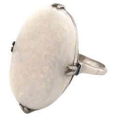 Retro Mid Century Large White Opal Cocktail Ring