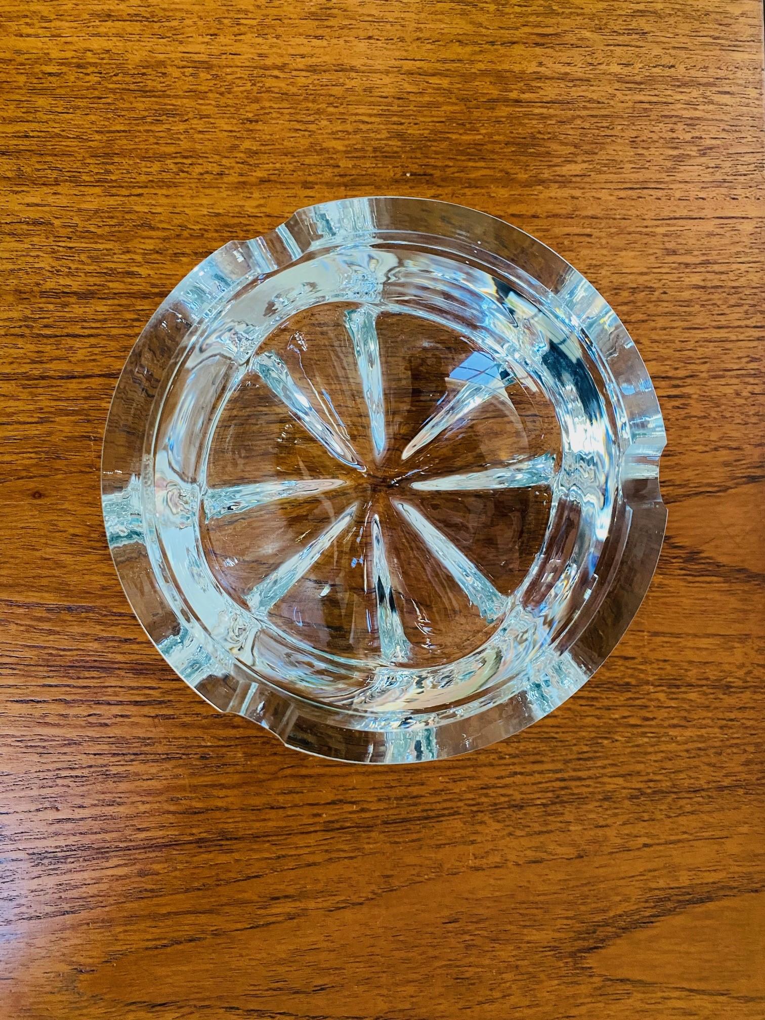 Hand-Crafted Vintage Mid-Century Lead Crystal Ashtray Bowl Made in Poland For Sale