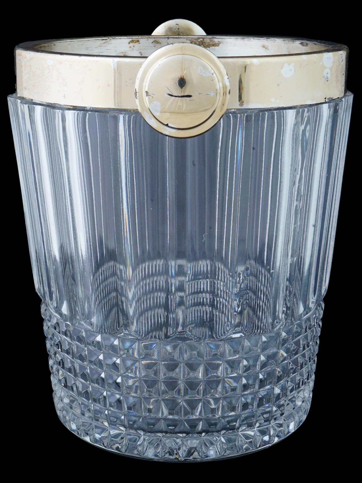 Vintage Mid-Century Leaded Glass Silver Plate Ice Bucket In Good Condition For Sale In New York, NY